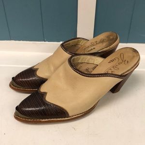 Zodiac Cream and Brown Mules